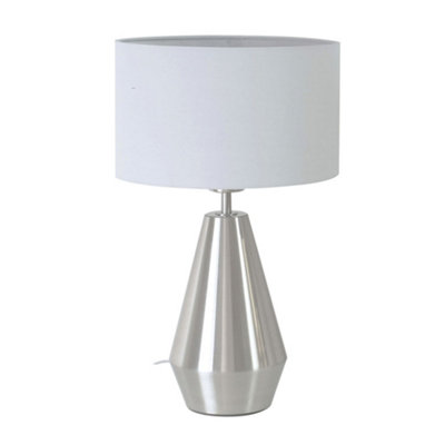 ValueLights Jax Silver Metal Touch Dimmer Table Lamp with Grey Drum Shade - LED Bulb Included