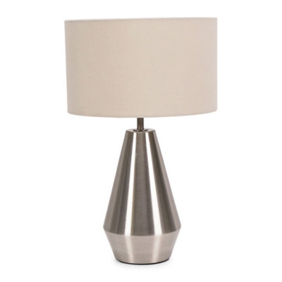 ValueLights Jax Silver Metal Touch Dimmer Table Lamp with Natural Drum Shade - LED Bulb Included