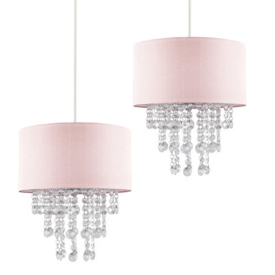 ValueLights Jesmond Pink Ceiling Pendant Droplets Shade and B22 GLS LED 10W Warm White 3000K Bulb
