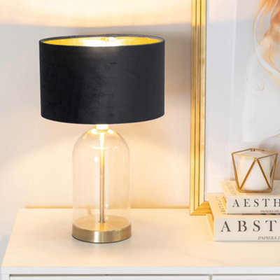 ValueLights Jessy Glass with Gold Trim Table Lamp with Black Velvet ...
