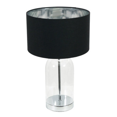 ValueLights Jessy Glass with Silver Trim Table Lamp with Black with Chrome Inner Lamp Shade and LED Bulb