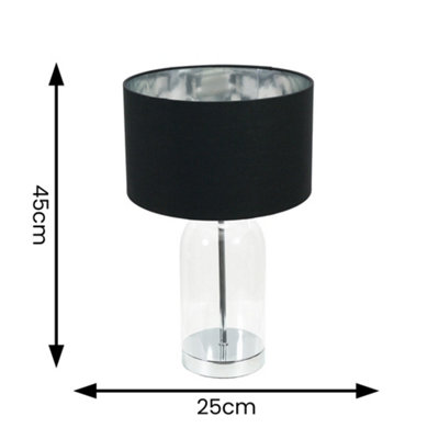 ValueLights Jessy Glass with Silver Trim Table Lamp with Black with Chrome Inner Lamp Shade and LED Bulb