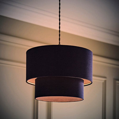 VALUELIGHTS JODIE TWO TIER NAVY LINEN CEILING DRUM LAMP SHADE (D)30CM