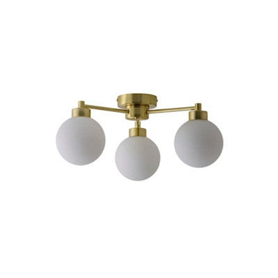 ValueLights Jonah 3 Way Brushed Gold Ceiling Light with Globe Shades