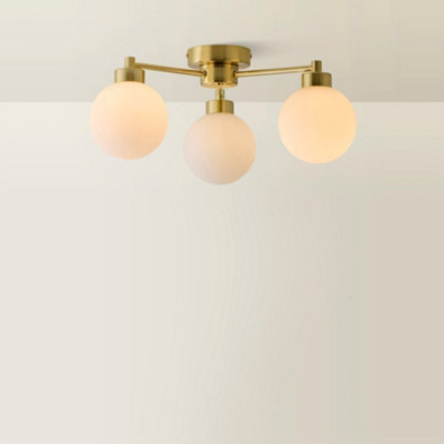 ValueLights Jonah 3 Way Brushed Gold Ceiling Light with Globe Shades
