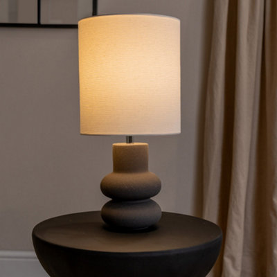 ValueLights Jude Linen Tall Drum Shade Black Stacked Abstract Ceramic Table Lamp with Bulb