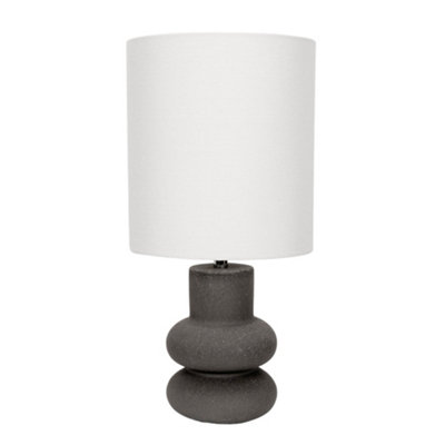 ValueLights Jude Linen Tall Drum Shade Black Stacked Abstract Ceramic Table Lamp with Bulb