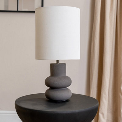 ValueLights Jude Linen Tall Drum Shade Black Stacked Abstract Ceramic Table Lamp with Bulb