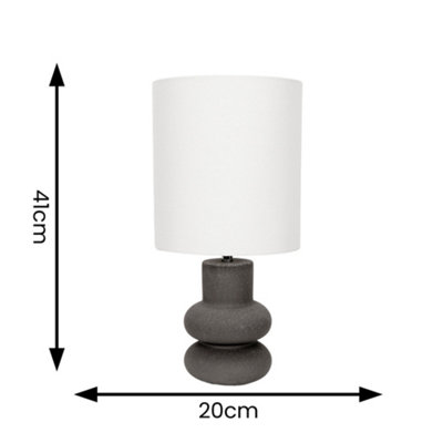 ValueLights Jude Linen Tall Drum Shade Black Stacked Abstract Ceramic Table Lamp with Bulb