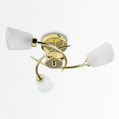 KANADEMONO Gold × Glass Ceiling Light 3 ValueLights Kavio 3 Way Spiral Polished Gold Ceiling Light with