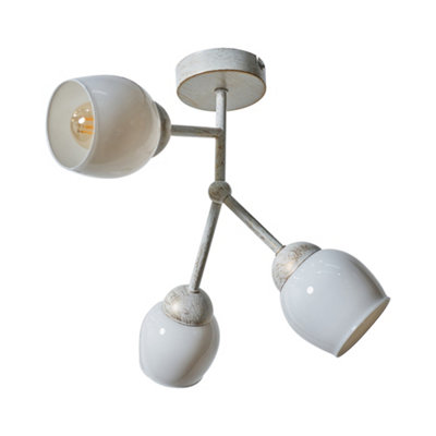 ValueLights Kenton Modern 3 Way Aged Metal Effect Ceiling Light Fitting with White Glass Shades - LED Filament Bulbs In Warm White