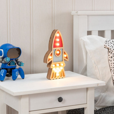ValueLights Kids Battery Powered Wooden Rocket Wall or Table Lamp