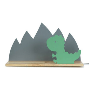 ValueLights Kids Green and Grey Dinosaur Design Plug in Wall Light with Shelf and Pull Cord Switch