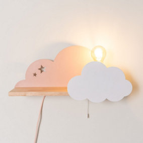 ValueLights Kids Pink and White Dinosaur Design Plug in Wall Light with Shelf and Pull Cord Switch