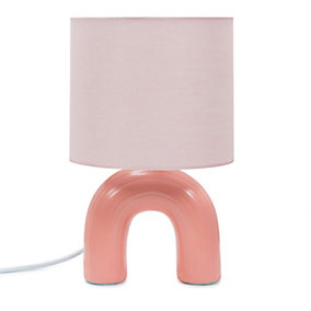ValueLights Kids Rainbow Shaped Table Lamp Arched Base and Pink Drum Fabric Shade - Including Bulb