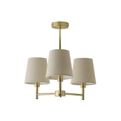 ValueLights Kincaid 3 Arm Brushed Gold Chandelier Ceiling Light with Tapered Shades and Bulbs