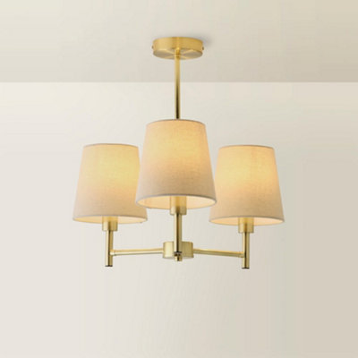 ValueLights Kincaid 3 Arm Brushed Gold Chandelier Ceiling Light with Tapered Shades and Bulbs