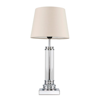 ValueLights Knowles Modern Clear Glass Column Design Touch Table Lamp with Beige Shade