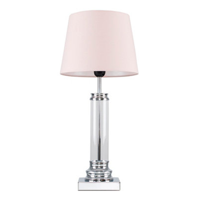 ValueLights Knowles Modern Clear Glass Column Design Touch Table Lamp with Pink Shade