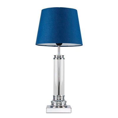 ValueLights Knowles Modern Silver and Clear Glass Touch Floor Lamp with Navy Light Shade