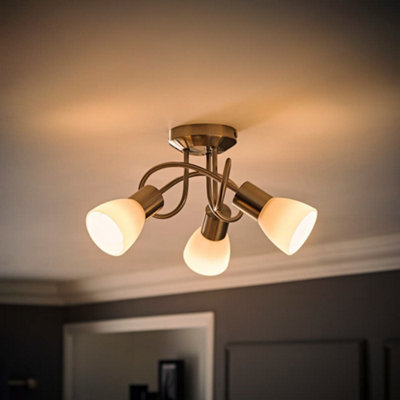ValueLights Kololi Modern 3 Way Brushed Chrome Flush Curved Swirl Arm Ceiling Light with Frosted Glass Shades