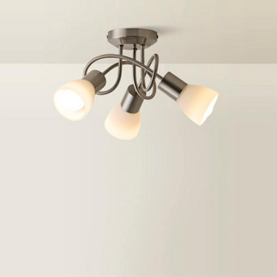 ValueLights Kololi Modern 3 Way Brushed Chrome Flush Curved Swirl Arm Ceiling Light with Frosted Glass Shades