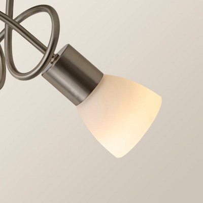 ValueLights Kololi Modern 3 Way Brushed Chrome Flush Curved Swirl Arm Ceiling Light with Frosted Glass Shades