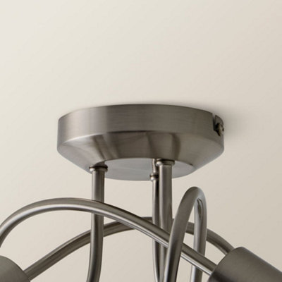 ValueLights Kololi Modern 3 Way Brushed Chrome Flush Curved Swirl Arm Ceiling Light with Frosted Glass Shades