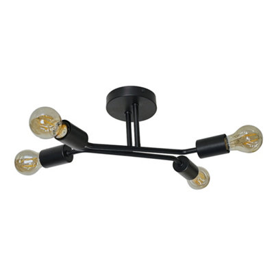 ValueLights Kravits Modern 4 Way Semi Flush Matt Black Ceiling Light Fitting