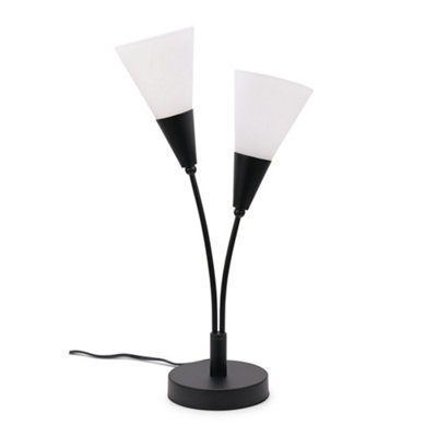 ValueLights Kristina Black 2 Arm Table Lamp with White Frosted Glass