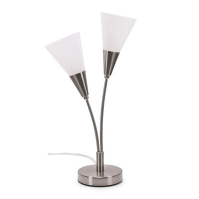 ValueLights Kristina Silver 2 Arm Table Lamp with White Frosted Glass Shades