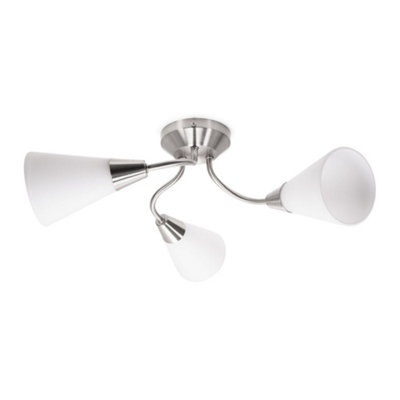 ValueLights Kristina Silver 3 Arm Ceiling Light with White Frosted Glass Shades