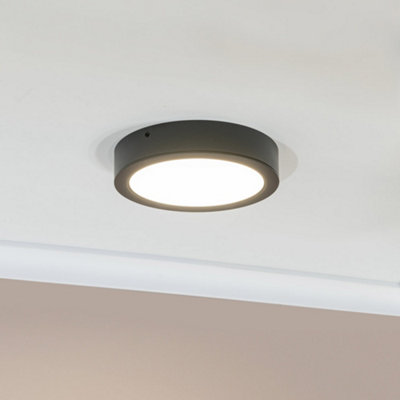 ValueLights Lacey Black Round IP44 Bathroom Flush or Recessed Integrated LED Ceiling Light