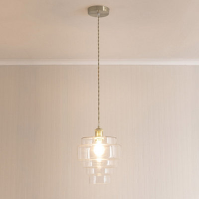 ValueLights Lane Clear Glass 5 Tier Layer Shade Brushed Chrome Single Ceiling Pendant Light
