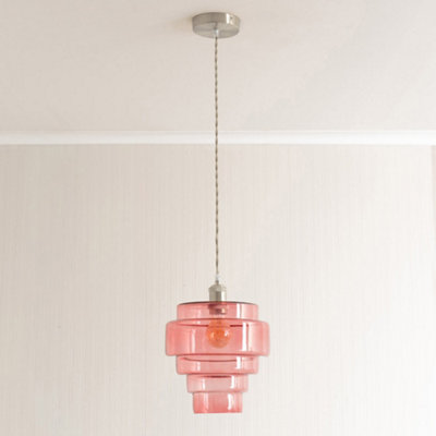 ValueLights Lane Clear Glass 5 Tier Shade Brushed Chrome Single Ceiling Pendant Light & Bulb