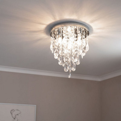 ValueLights Lara Silver Chrome Chandelier Ceiling Light Fitting with Clear Jewel Droplets for Living Room Bedroom