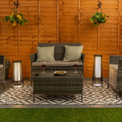 ValueLights Large Black Rattan Solar Powered Outdoor Garden Lantern Floor Lamp