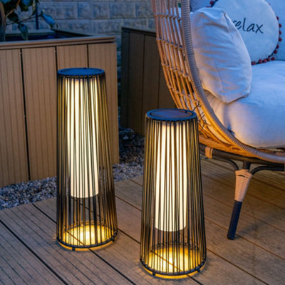 ValueLights Large Black Rattan Solar Powered Outdoor Garden Lantern Floor Lamp