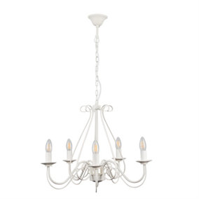 ValueLights Large Ivory White Vintage Style 5 Way Ceiling Light Chandelier