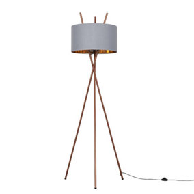 ValueLights Large Modern Copper Metal Tripod Design Floor Lamp With Grey And Copper Shade