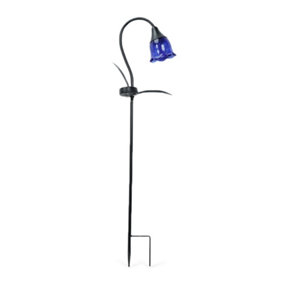 ValueLights Large Solar Powered Outdoor Garden Blue Tulip Lantern Spike Light Floral Stake Light