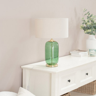 ValueLights Leigh Forest Green Glass and Gold Detail Table Lamp Base