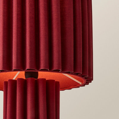 ValueLights Lenny Burgundy Wine Drum Lamp Shade Ribbed Full Fabric Table Lamp with LED Bulb