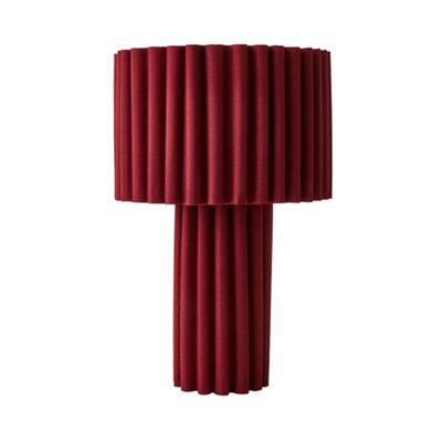 ValueLights Lenny Burgundy Wine Drum Lamp Shade Ribbed Full Fabric Table Lamp with LED Bulb