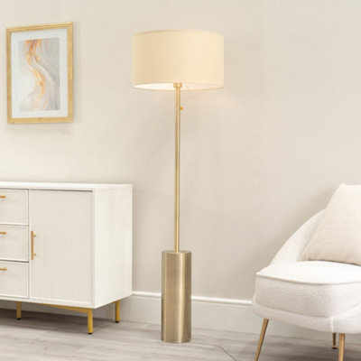 ValueLights Lexy Antique Brass Rotary Dimmer Switch Floor Lamp with Natural Drum Shade - LED Bulb Included
