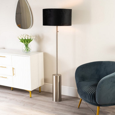ValueLights Lexy Brushed Chrome Rotary Dimmer Switch Floor Lamp with Black Velvet Shade - LED Bulb Included