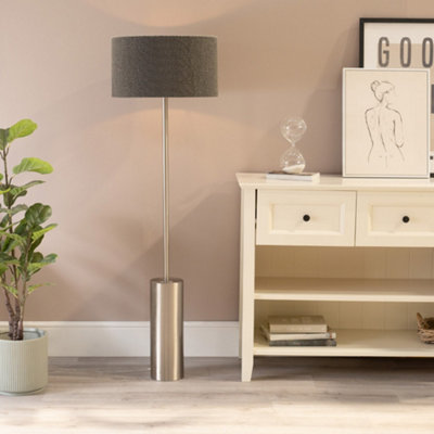 ValueLights Lexy Brushed Chrome Rotary Dimmer Switch Floor Lamp with Charcoal Grey Boucle Shade - LED Bulb Included