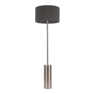 ValueLights Lexy Brushed Chrome Rotary Dimmer Switch Floor Lamp with Charcoal Grey Boucle Shade - LED Bulb Included