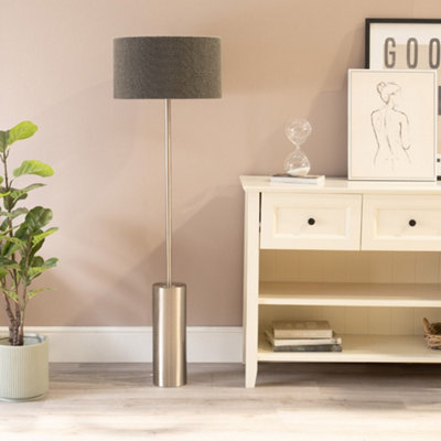 ValueLights Lexy Brushed Chrome Rotary Dimmer Switch Floor Lamp with Charcoal Grey Boucle Shade - LED Bulb Included