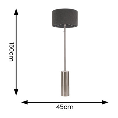 ValueLights Lexy Brushed Chrome Rotary Dimmer Switch Floor Lamp with Charcoal Grey Boucle Shade - LED Bulb Included